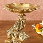 Superfine Brass Garuda Aasan Lamp | 6.5" x 5.7" x 6.5" (16.5 x 14.5 x 16.5 cm) | Vintage Polish | Sacred Light Divine Art